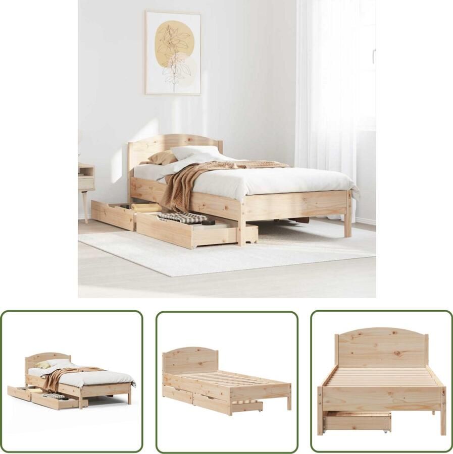 VidaXL Houten Bed Slaapcomfort Bedframe zonder matras massief grenenhout 90x200 cm Tweepersoonsbed Boxspring Hoofdbord