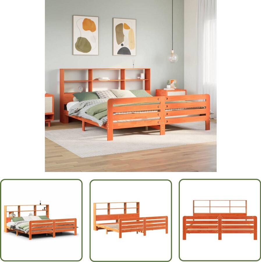 The Living Store Bedframe zonder matras massief grenenhout wasbruin 200x200 cm Slaapcomfort Houten Bed Tweepersoonsbed Bedframe Hoofdboard