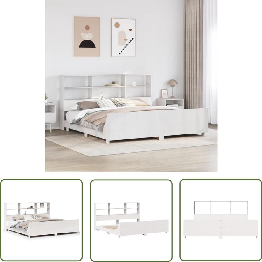 The Living Store Bedframe zonder matras massief grenenhout wit 180x200 cm Slaapcomfort Houten Bed Bedframe Tweepersoonsbed Opbergruimte