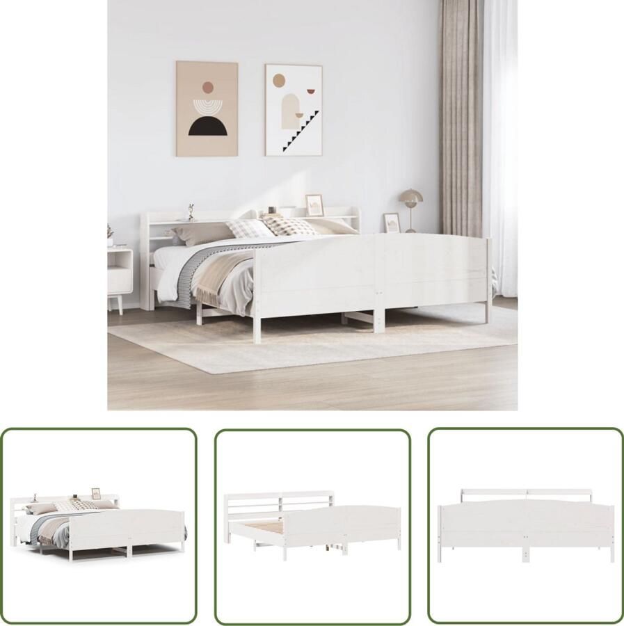 The Living Store Bedframe zonder matras massief grenenhout wit 180x200 cm Slaapcomfort Houten Bed Bedframe Boxspring Opberging