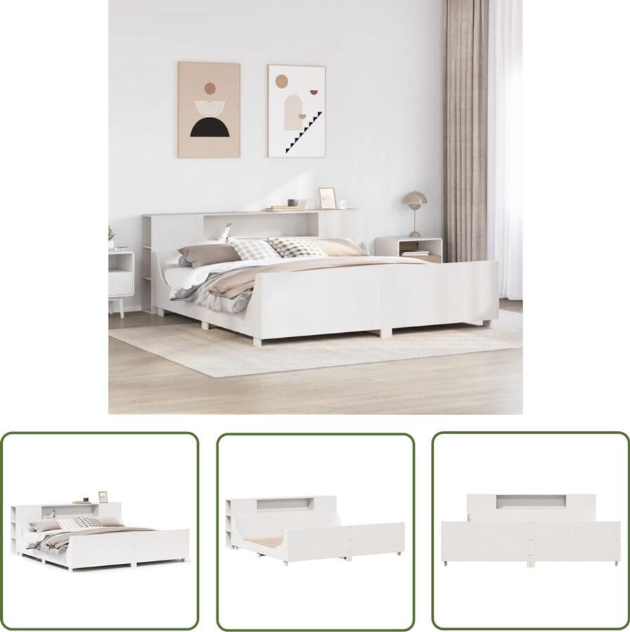 The Living Store Bedframe zonder matras massief grenenhout wit 200x200 cm Slaapcomfort Houten Bed Tweepersoonsbed Bedframe Boxspring