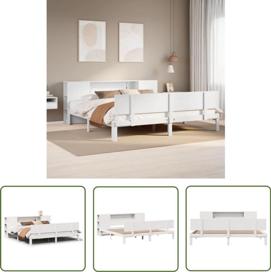VidaXL Houten Bed Slaapkamer Set Bed met boekenkast zonder matras grenenhout wit 180x200 cm Bibliotheek Bed Groot Tweepersoonsbed Stapelbaar Bed