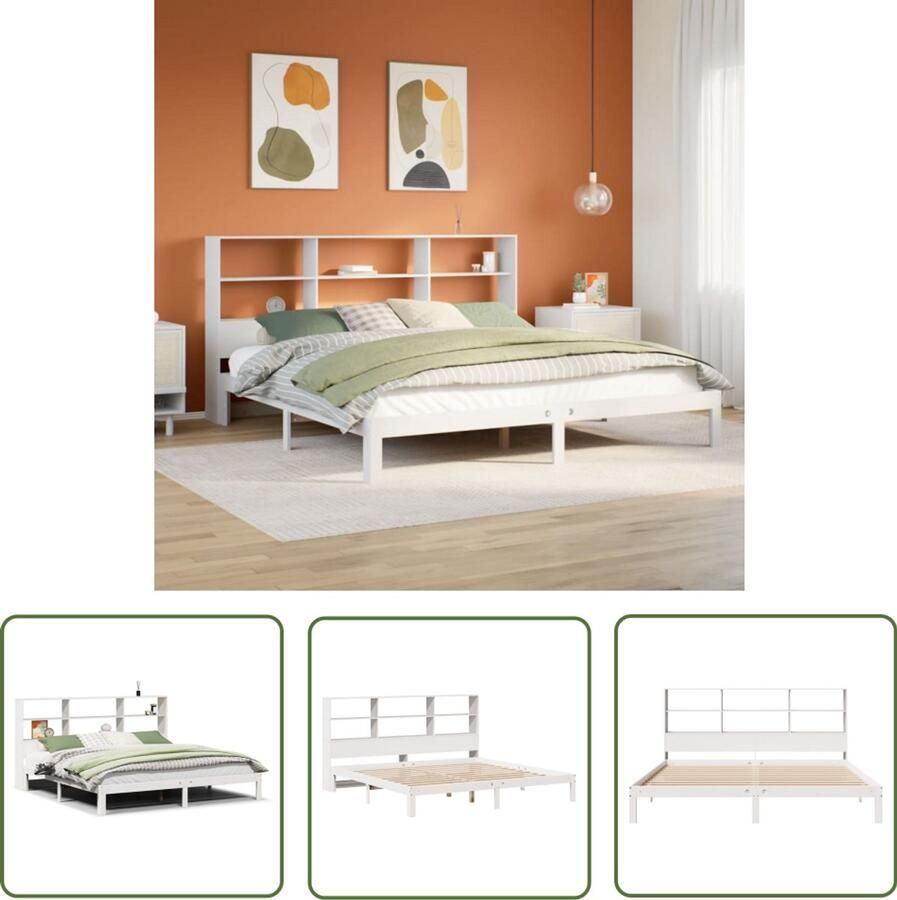 VidaXL Bed met boekenkast zonder matras grenenhout wit 180x200 cm Slaapkamer Set Houten Bed Boekenkasten Bed Groot Bed Tweepersoonsbed
