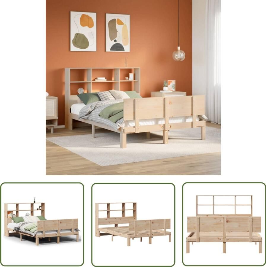 VidaXL Bed met boekenkast zonder matras massief grenenhout 160x200 cm Slaapkamer Set Houten Bed Bibliotheek Bed Massief Hout Bed Stapelbaar Bed
