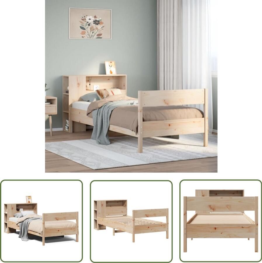VidaXL Houten Bed Slaapkamers Bed met boekenkast zonder matras massief grenenhout 100x200 cm Bed Met Kast Boekenplank Bed Massief Hout Bed