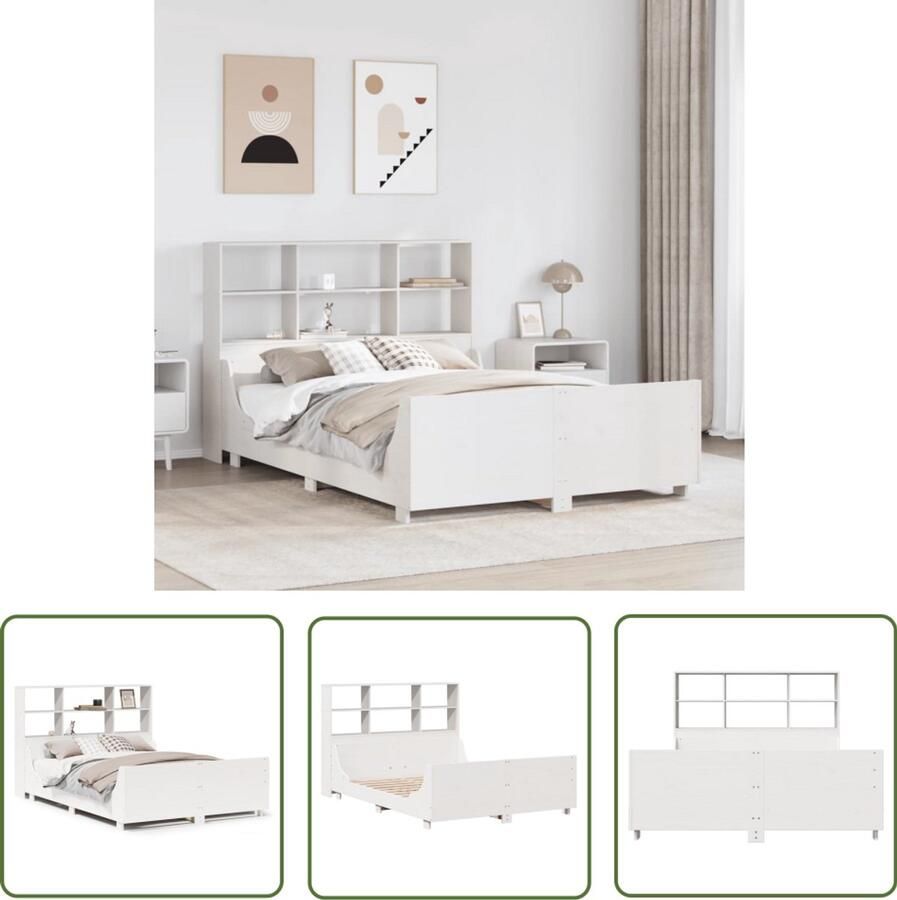 VidaXL Houten Bed Slaapkamers Bed met boekenkast zonder matras massief hout wit 140x200 cm Boekenkasten Bed Met Opbergruimte Massief Grenenhout