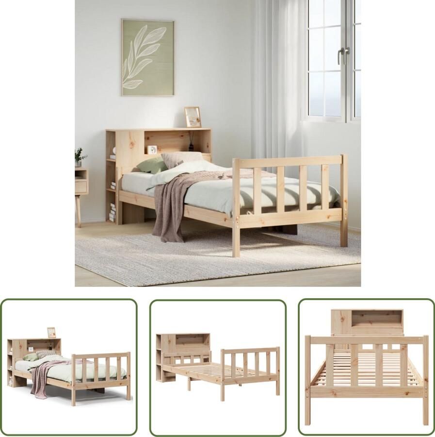 VidaXL Bed met boekenkast zonder matras massief grenenhout 100x200 cm Slechtschrijnwerkerij Houten Bed Massief Hout Bed Bibliotheek Bed Stapelbaar Bed