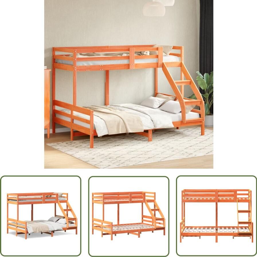 VidaXL Stapelbed massief grenenhout wasbruin 80x200 140x200 cm Stapelbed Houten Bed Grenenhout Bed Bruine Bed Tweepersoons Bed