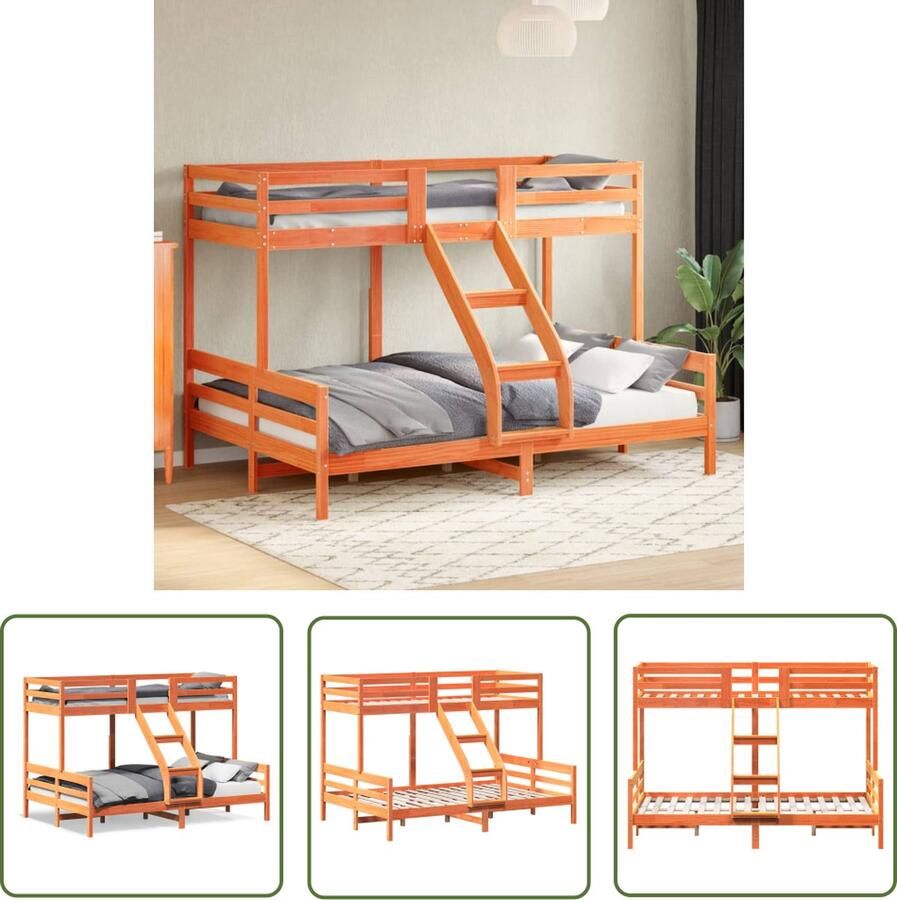 The Living Store Stapelbed Grenenhout 207 x 145.5 x 145 cm Veilig Ontwerp Stapelbed Houten Bed Tweepersoons Bed Kids Bed Kinderkamer