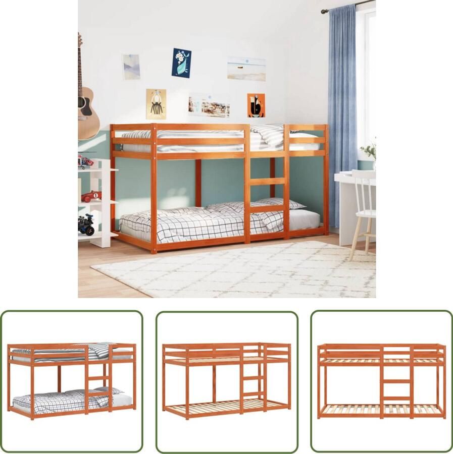 VidaXL Stapelbed massief grenenhout wasbruin 90x190 cm Stapelbed Houten Bed Grenenhouten Bed Kids Bed Tweepersoons Bed