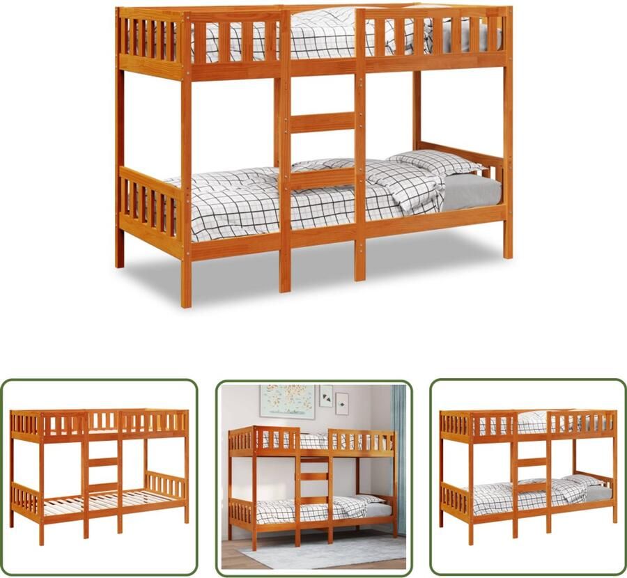 VidaXL Stapelbed massief grenenhout wasbruin 90x190 cm Stapelbed Houten Bed Kinderbed Tweepersoonsbed Slaapruimte