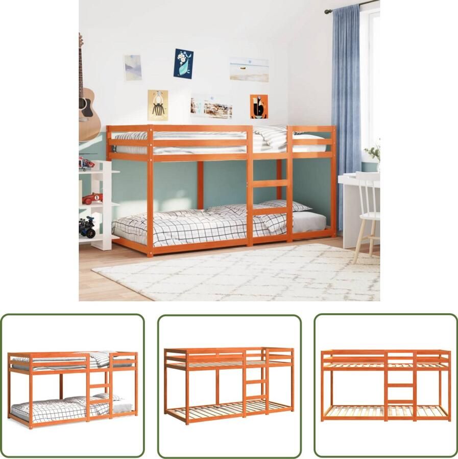 VidaXL Stapelbed massief grenenhout wasbruin 90x200 cm Stapelbed Houten Bed Grenenhouten Bed Kids Bed Tweepersoons Bed