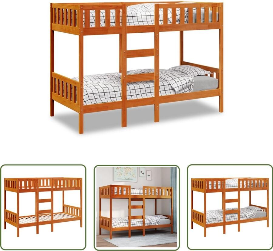 VidaXL Stapelbed massief grenenhout wasbruin 90x200 cm Stapelbed Houten Bed Kinderbed Tweepersoonsbed Compact Bed