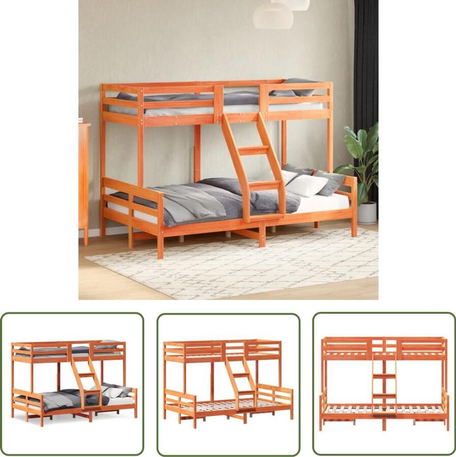 VidaXL Stapelbed massief grenenhout wasbruin 90x200 120x200 cm Stapelbed Houten Bed Grenenhout Bed Tweepersoons Bed Kinderbed
