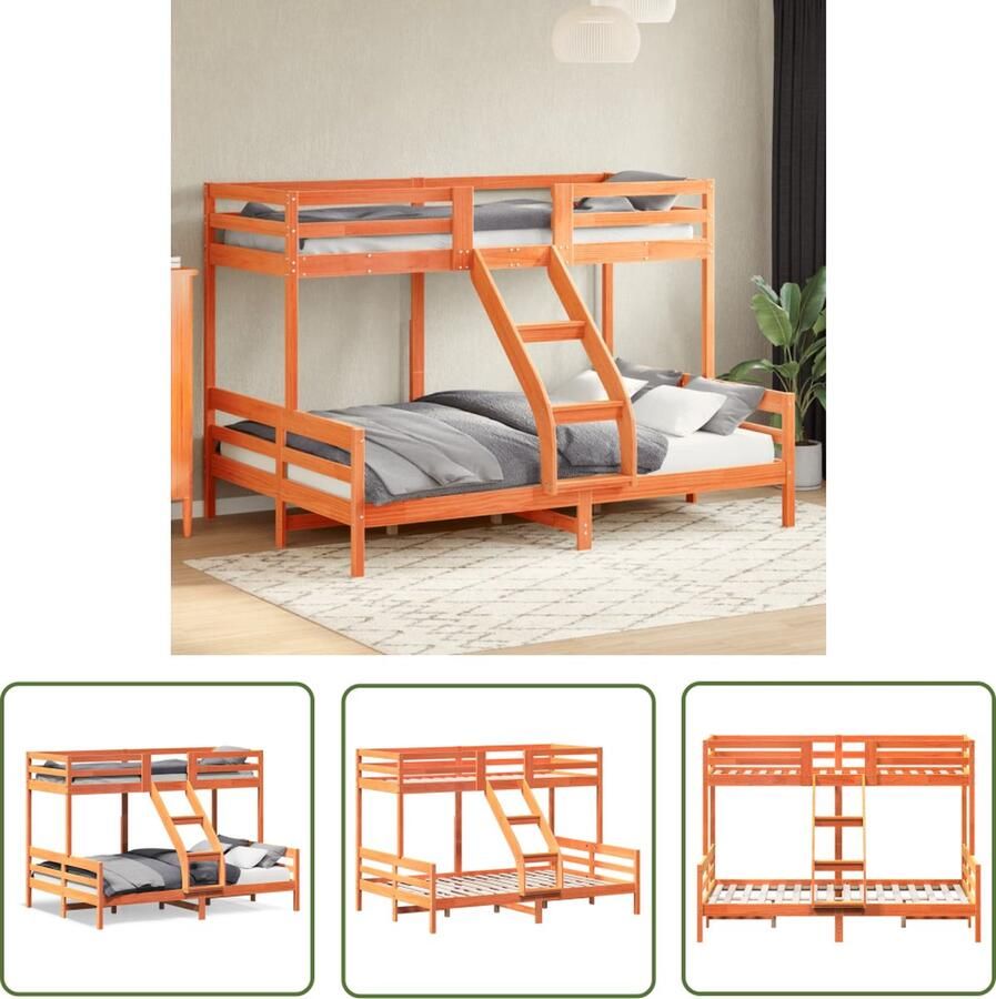 The Living Store Stapelbed Massief Grenenhout 207 x 145.5 x 145 cm Veilig Ontwerp Stapelbed Houten Bed Kinderbed Tweepersoonsbed Bruine Bed