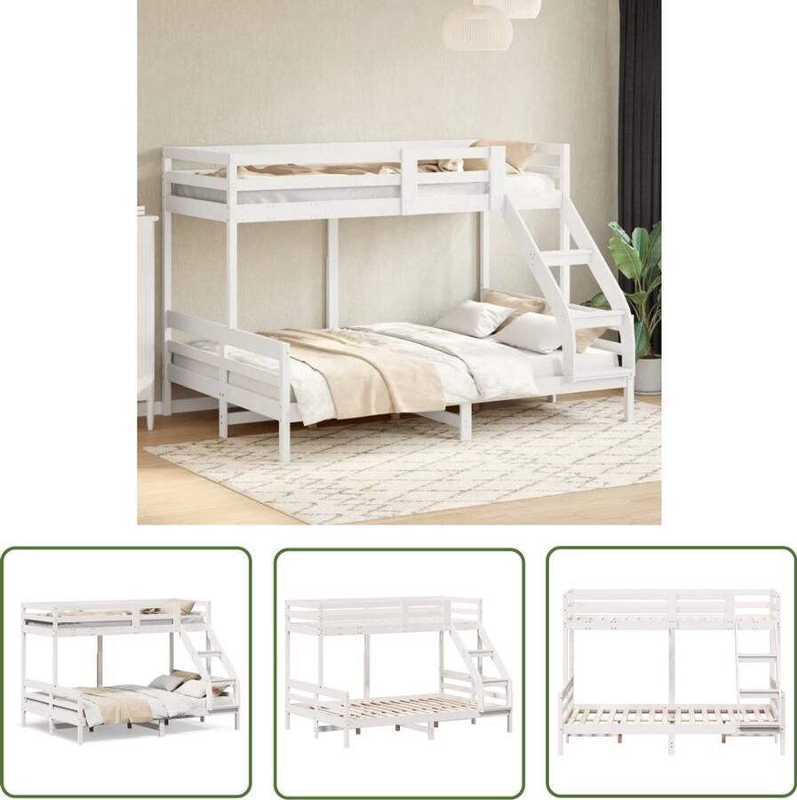 VidaXL Stapelbed massief grenenhout wit 80x200 140x200 cm Stapelbed Houten Bed Grenenhouten Bed Tweepersoons Bed Kinderkamermeubilair