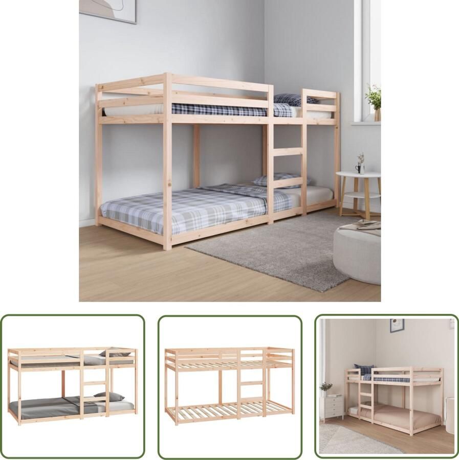VidaXL Stapelbedframe zonder matras massief grenenhout 90x200 cm Stapelbed Houten Bed Grenenhouten Bed Kinderslaap Tweepersoonsbed