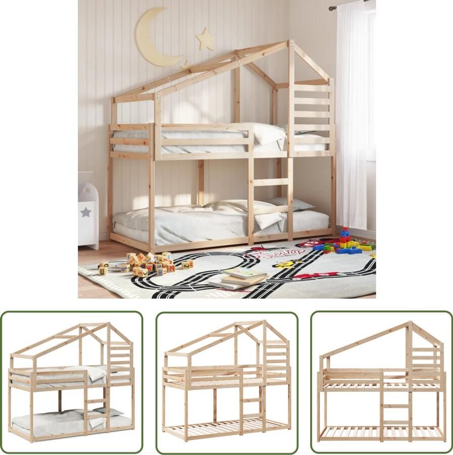 VidaXL Houten Bed Stapelbed Stapelbedframe zonder matras massief grenenhout 90x200 cm Kids Bed Kinderbed Grenenhout Bed