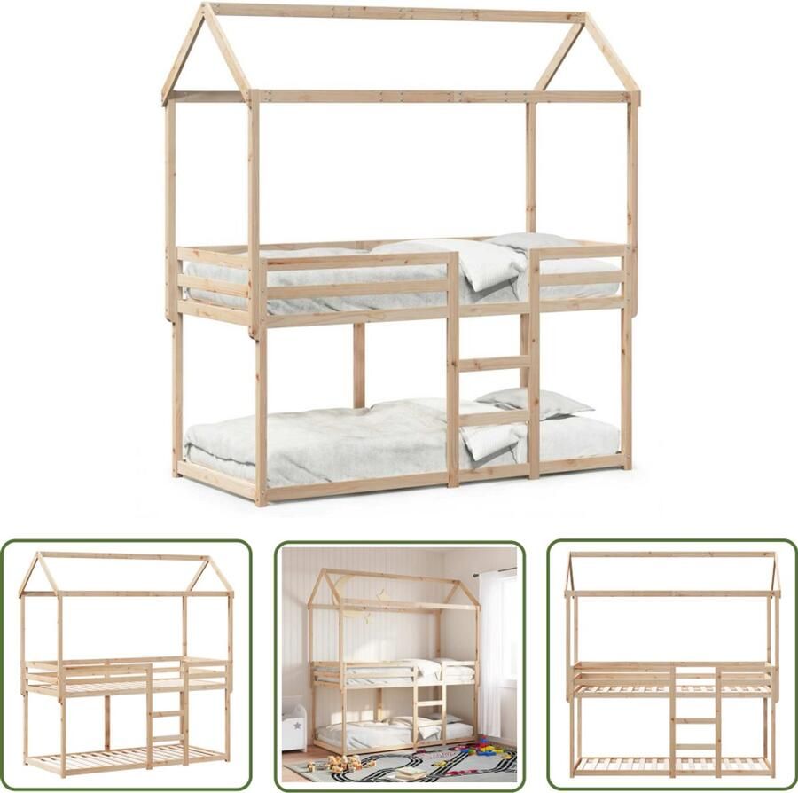 VidaXL Houten Bed Stapelbed Stapelbedframe zonder matras massief grenenhout 90x200 cm Kids Bed Kinderbed Tweepersoonsbed