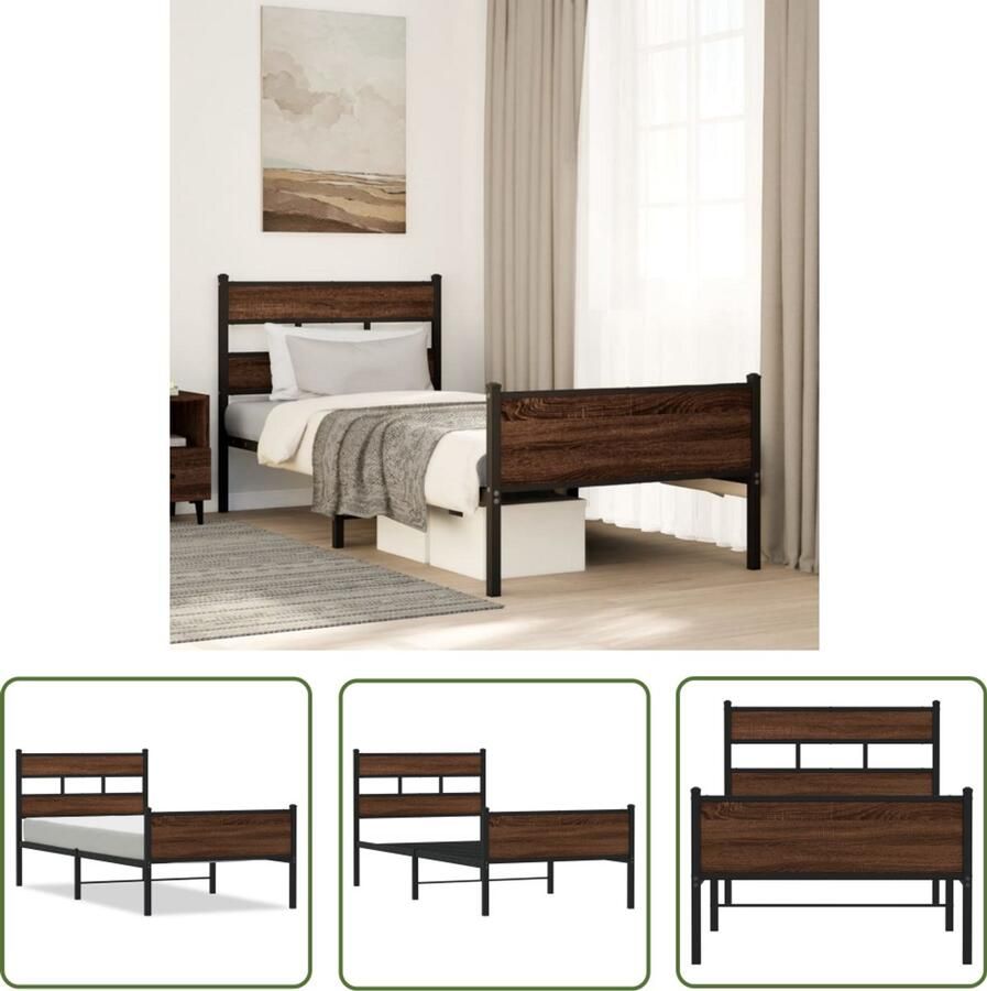 VidaXL Houten Bedframe Bed Frame Bedframe zonder matras bewerkt hout bruin eikenkleur 90x200 cm Bedbank Tweepersoons Bed King Size Bed