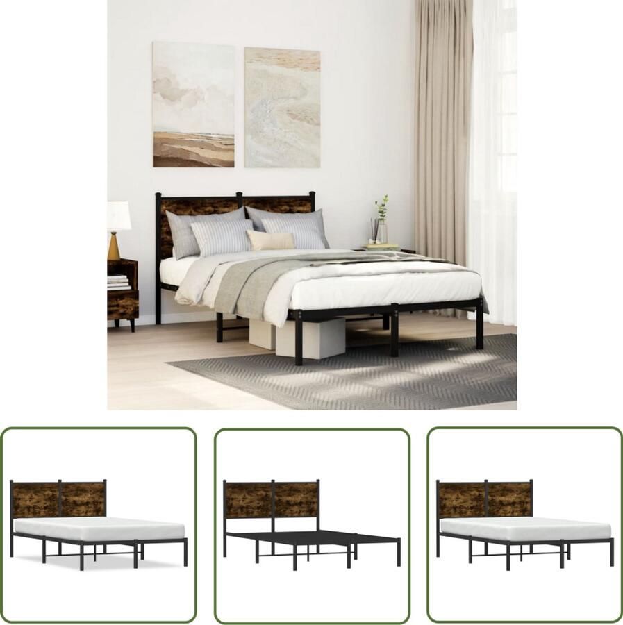 VidaXL Bedframe zonder matras metaal gerookt eikenkleurig 120x190 cm Bed Frame Houten Bedframe Staal Bedframe Bruine Bedframe Tweepersoons Bed