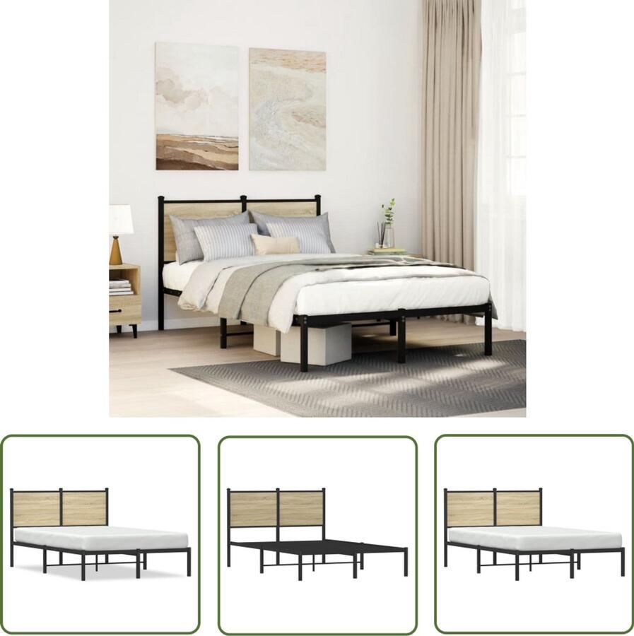VidaXL Houten Bedframe Bed Frame Bedframe zonder matras metaal sonoma eikenkleurig 120x190 cm Staal Bedframe Sonoma Eiken Tweepersoons Bed