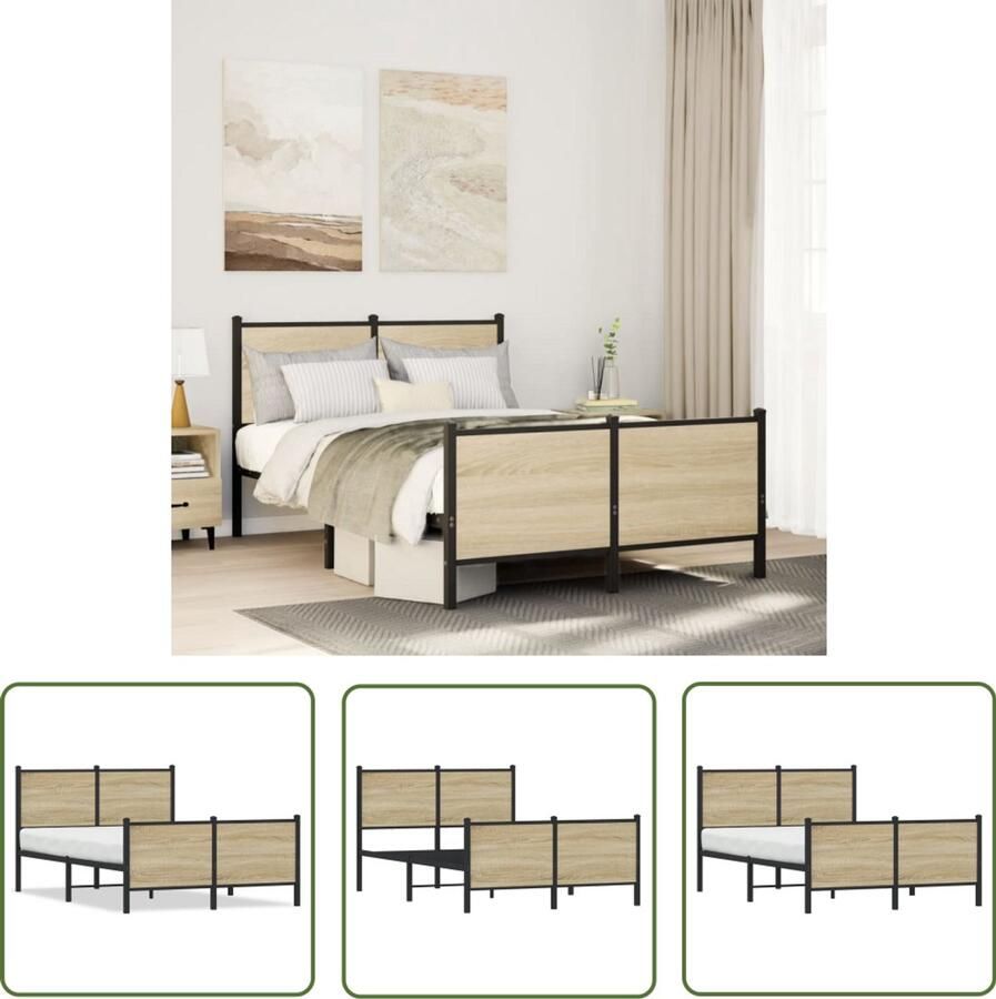 VidaXL Houten Bedframe Bed Frame Bedframe zonder matras metaal sonoma eikenkleurig 120x200 cm Staal Bedframe Sonoma Eiken Kleur Bed 120x200