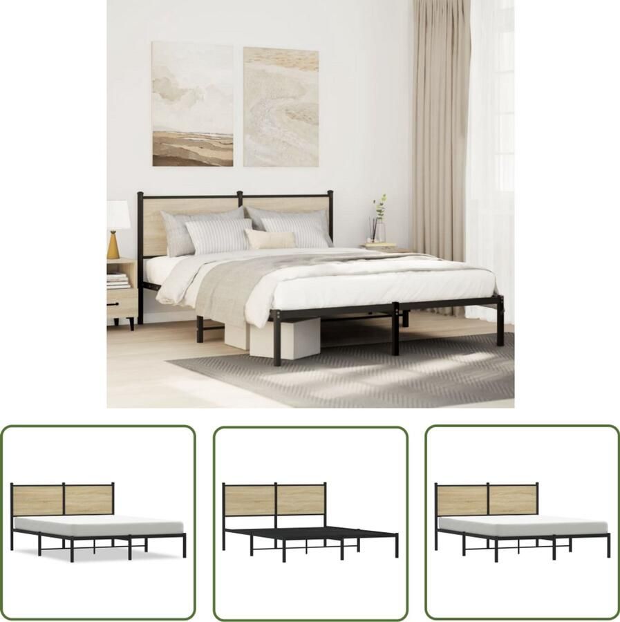 VidaXL Houten Bedframe Bed Frame Bedframe zonder matras metaal sonoma eikenkleurig 150x200 cm Staal Bedframe Sonoma Eiken Kleur Tweepersoons Bed