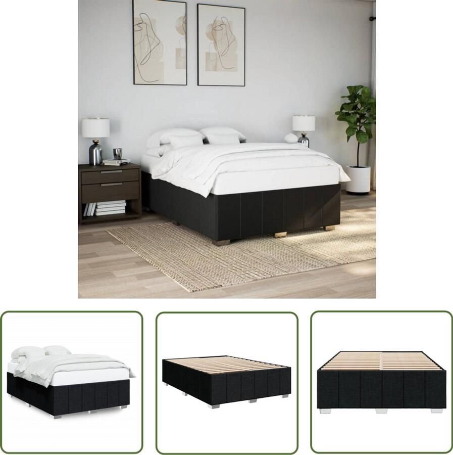 VidaXL Bedframe zonder matras stof zwart 160x200 cm Bed Frame Houten Bedframe Tweepersoons Bed Boxspring Hoofdbord