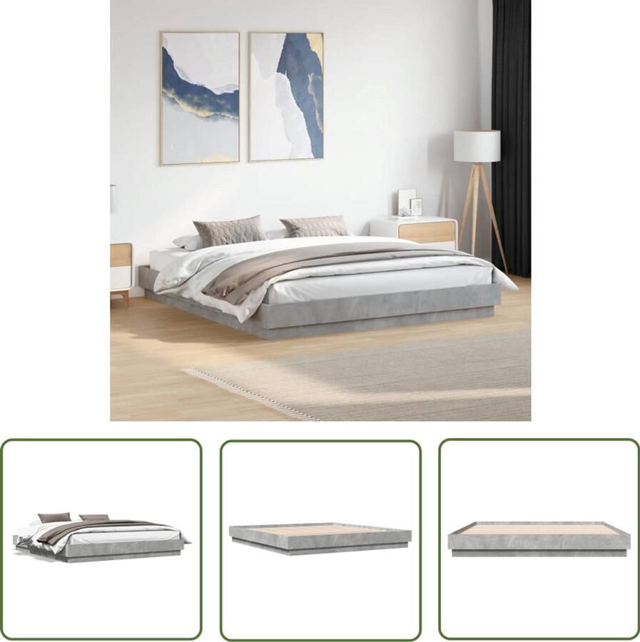 VidaXL Houten Bedframe Beton Grijs Bed Bedframe bewerkt hout betongrijs 180x200 cm Tweepersoons Bed King Size Bed Boxspring Bed