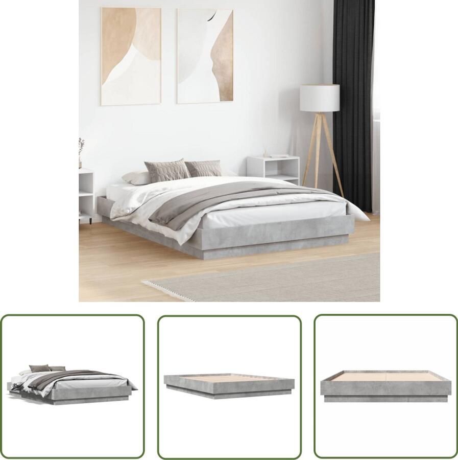 VidaXL Bedframe bewerkt hout betongrijs 135x190 cm Beton Grijs Bedframe Houten Bedframe Tweepersoons Bed King Size Bed Slaapkamer Decoratie