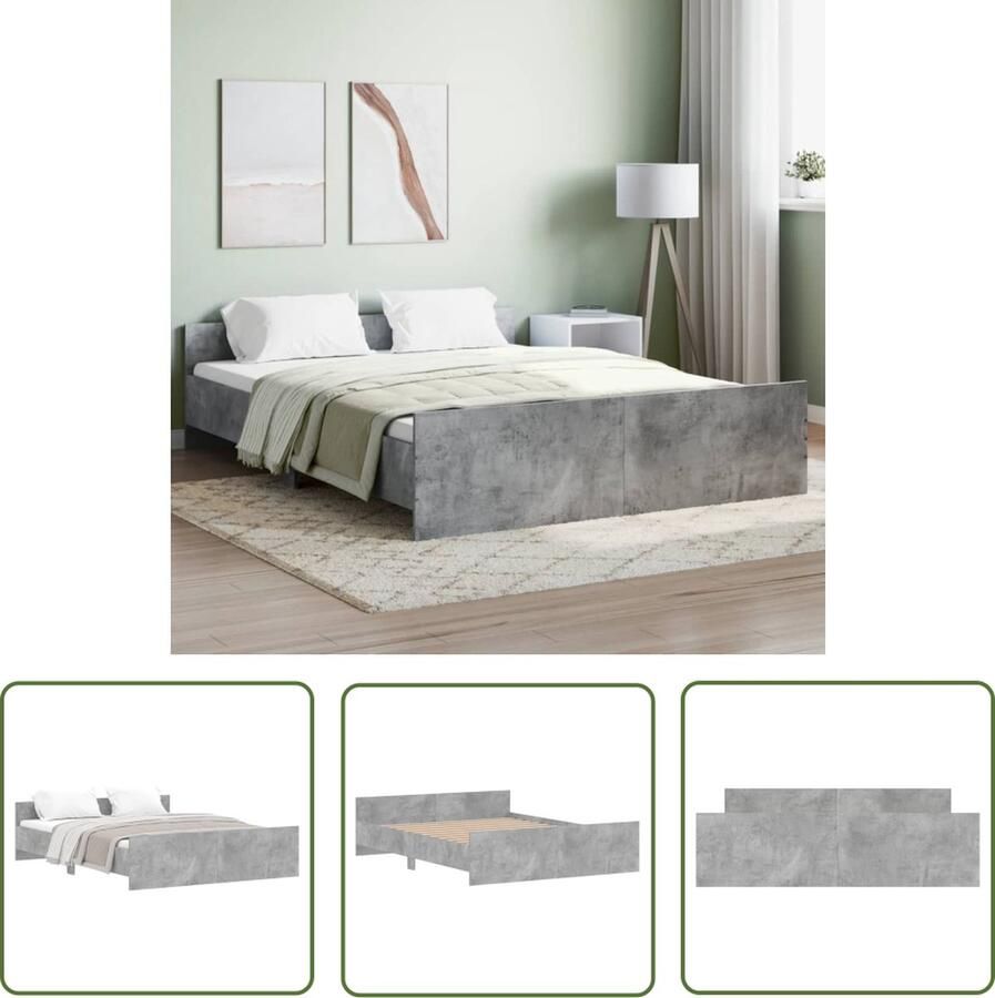 The Living Store Bedframe Betongrijs 203 x 153 x 50 cm Duurzaam hout Functioneel hoofd- en voeteneinde Stevige lattenbodem Montage vereist Beton Grijs Bedframe Houten Bedframe King Size Bed Dubbele Bed Boxspring Bed