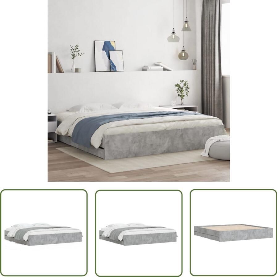 VidaXL Bedframe met lades bewerkt hout betongrijs 160x200 cm Beton Grijs Bedframe Houten Bedframe Bed Met Lades Hoofdbord Bed Boxspring Bed