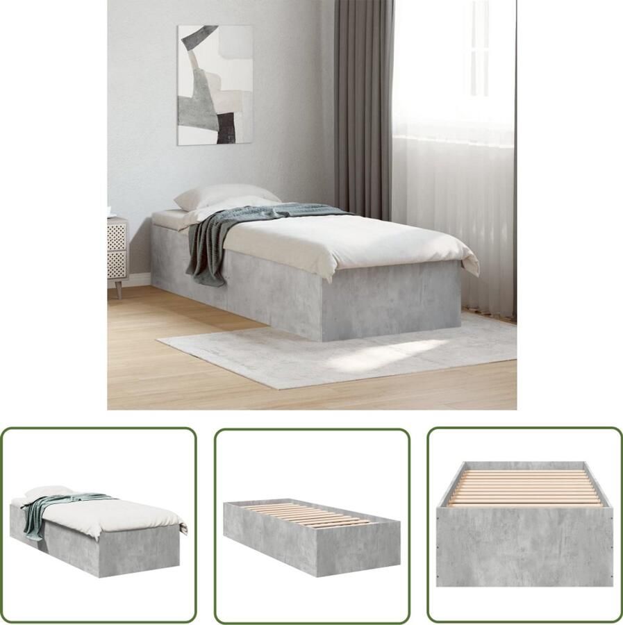 VidaXL Bedframe bewerkt hout betongrijs 100x200 cm Betongrijs Bedframe Houten Bedframe Tweepersoons Bed Slaapcomfort Moderns Bed