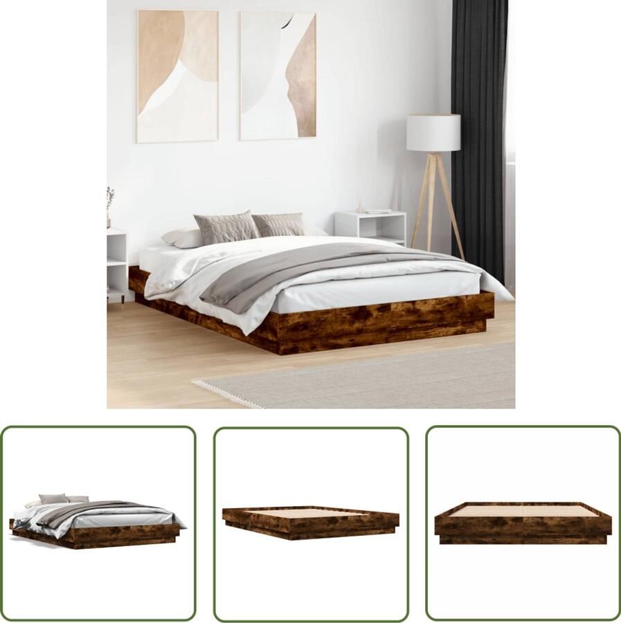 VidaXL Bedframe bewerkt hout gerookt eikenkleurig 150x200 cm Bedframe Houten Bedframe Bruine Bed Gerookte Eiken Tweepersoonsbed