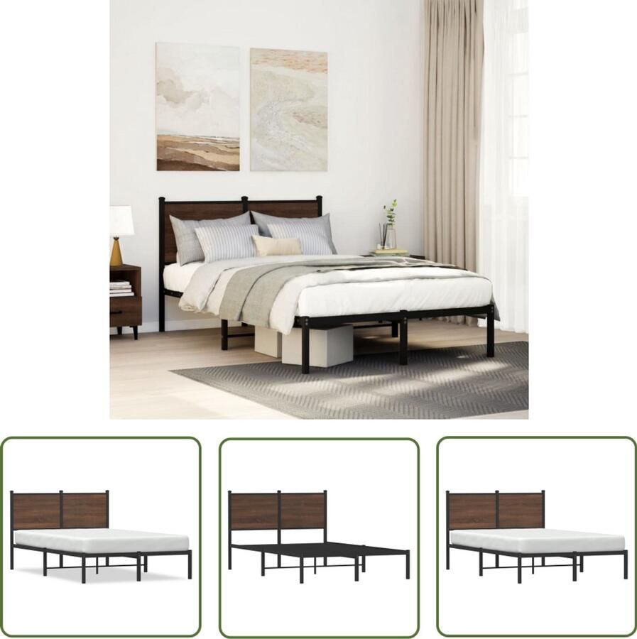 VidaXL Bedframe zonder matras metaal bruin eikenkleurig 120x200 cm Bruin Bedframe Houten Bedframe Staal Bedframe Tweepersoons Bed Enkel Bed