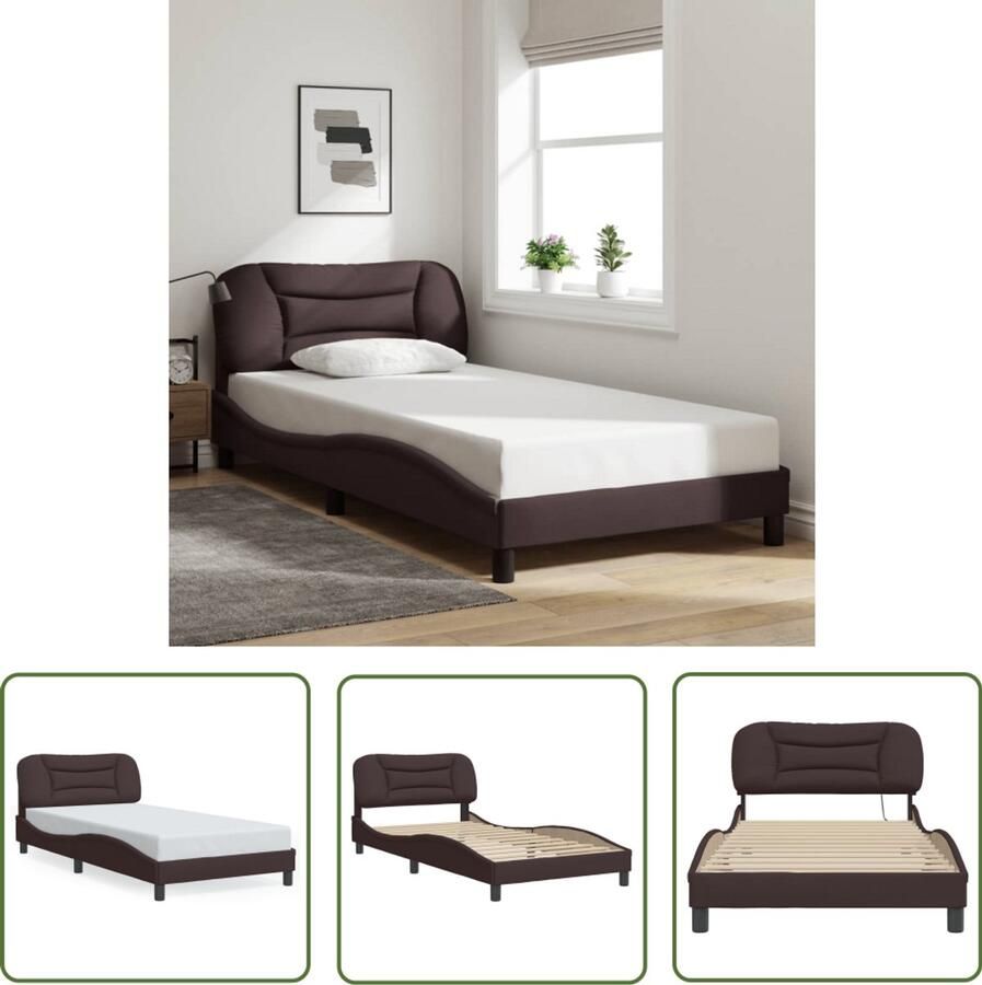 VidaXL Houten Bedframe Donkerbruin Bedframe zonder matras Hvar 100x200 cm stof donkerbruin Tweepersoons Bed Boxspring Bed Met Hoofdbord
