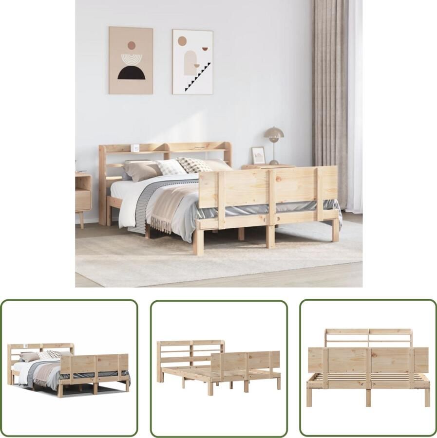 The Living Store Bedframe met hoofdbord massief grenenhout 140x190 cm Massief Grenen Bed Houten Bedframe Bed Met Opbergvakken Slaapcomfort Bedroom Furniture