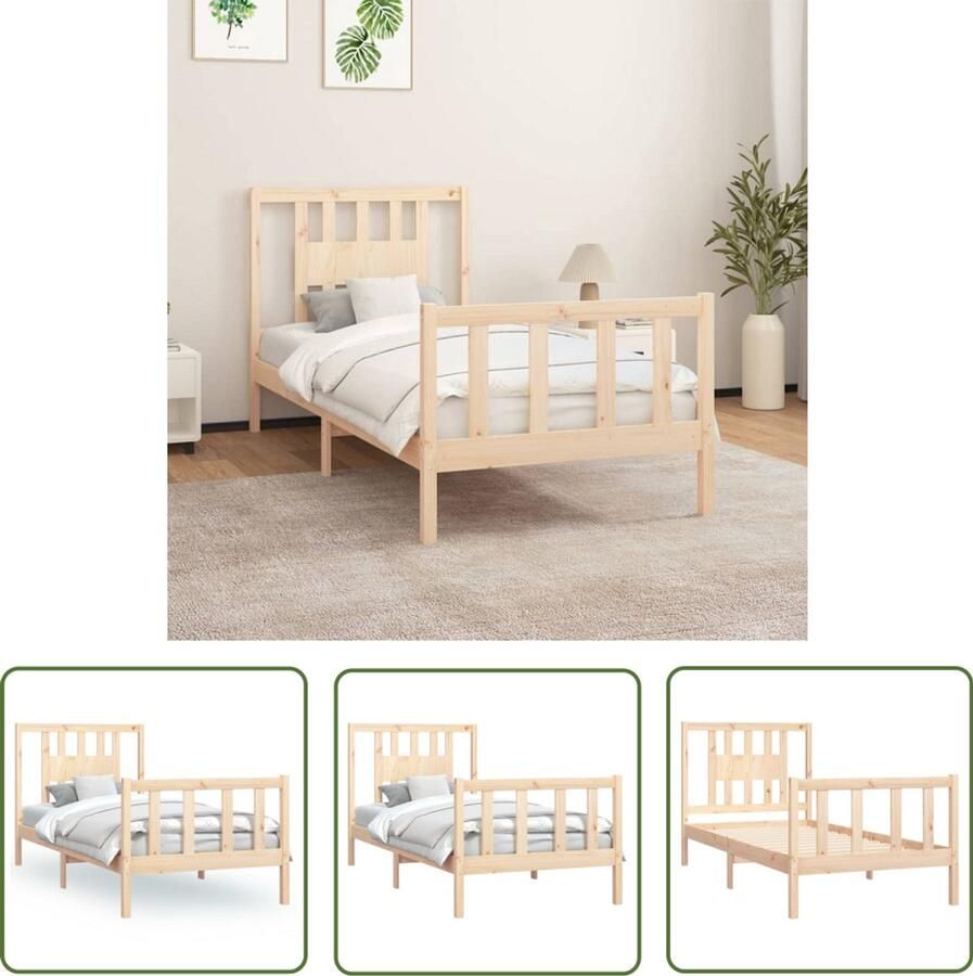 VidaXL Houten Bedframe Massief Grenenhout Bed Bedframe met hoofdbord massief grenenhout 100x200 cm Bedframe 100x200 Tweepersoons Bed Landelijk Bed