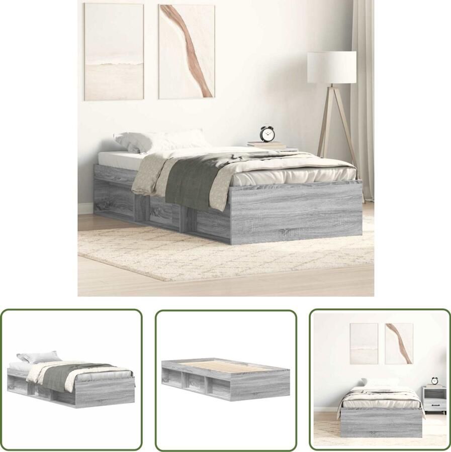The Living Store Bedframe Modern Houten 193x93x35 cm Grijs Sonoma Eiken Modern Bed Frame Houten Bedframe Grijze Bedframe 90x190 Eenpersoons Bed