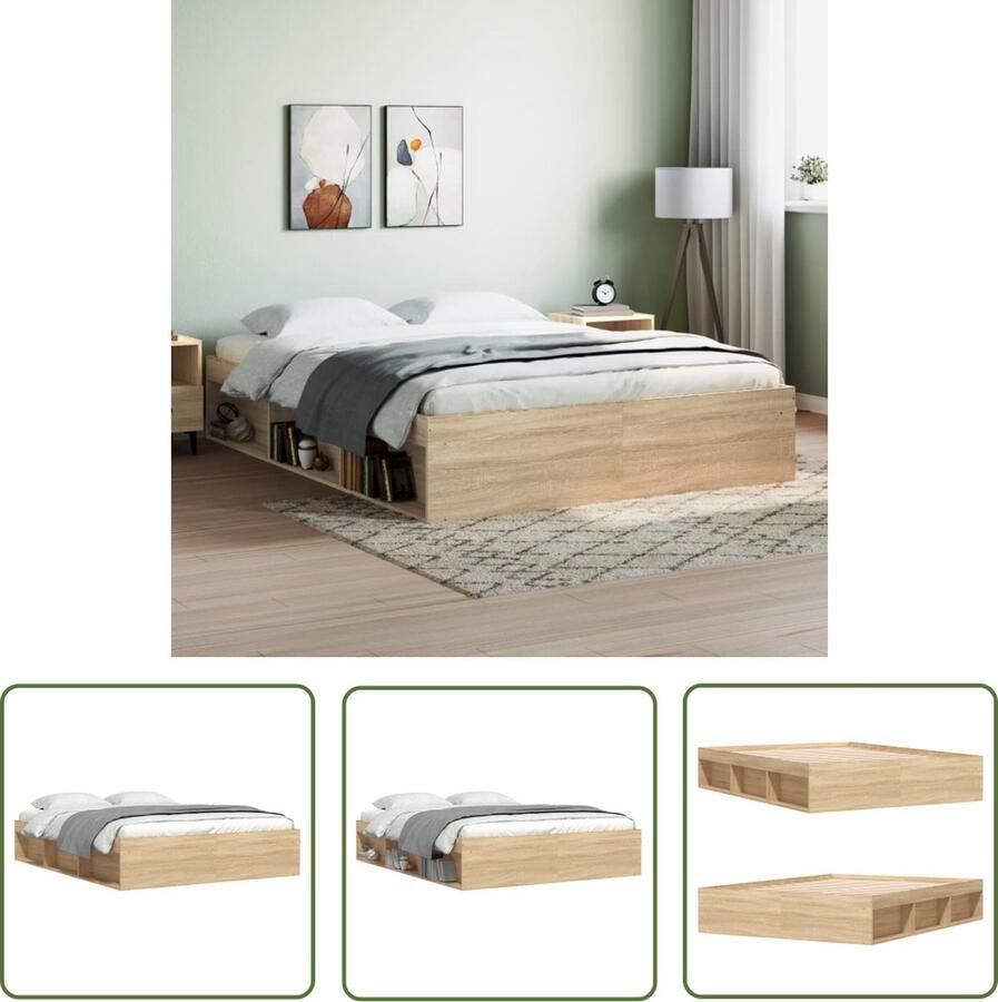 The Living Store Bedframe Moderne Slaapkamer Hout 193x143x35 cm Sonoma Eiken Geen Matras Inbegrepen Montage Vereist Modern Bed Frame Houten Bedframe Bed Frame Design Bedroom Furniture Sonoma Oak Bed