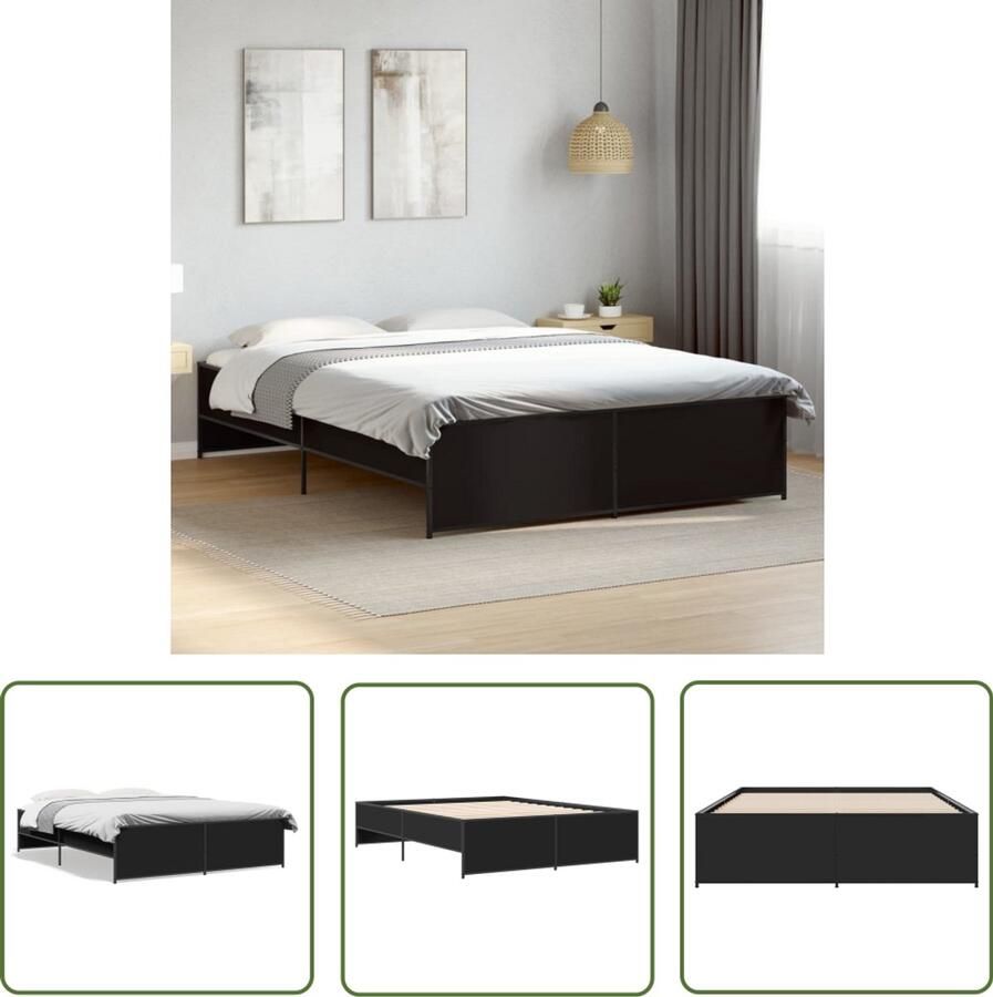 VidaXL Houten Bedframe Slaapcomfort Bedframe bewerkt hout metaal zwart 140x200 cm Modern Bed Industrieel Bed Tweepersoonsbed