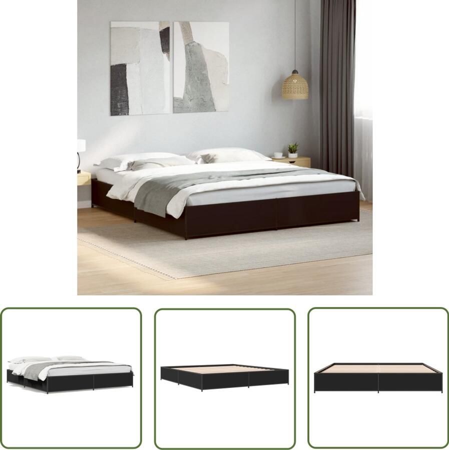 VidaXL Houten Bedframe Slaapcomfort Bedframe bewerkt hout metaal zwart 200x200 cm Tweepersoonsbed Zwarte Bedbank Modern Bed