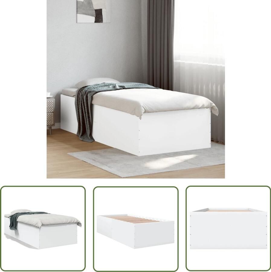 VidaXL Houten Bedframe Slaapcomfort Bedframe bewerkt hout wit 75x190 cm Bed Met Lattenbodem Enkelpersoonsbed Klein Bed