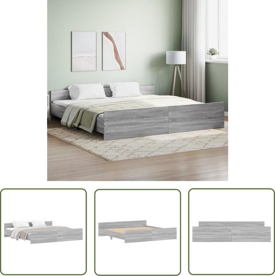 The Living Store Bedframe Bedframes Afmeting- 203 x 183 x 50 cm Kleur- Grijs Sonoma Eiken Materiaal- Bewerkt hout en massief grenenhout Lattenbodem- Multiplex Montage vereist