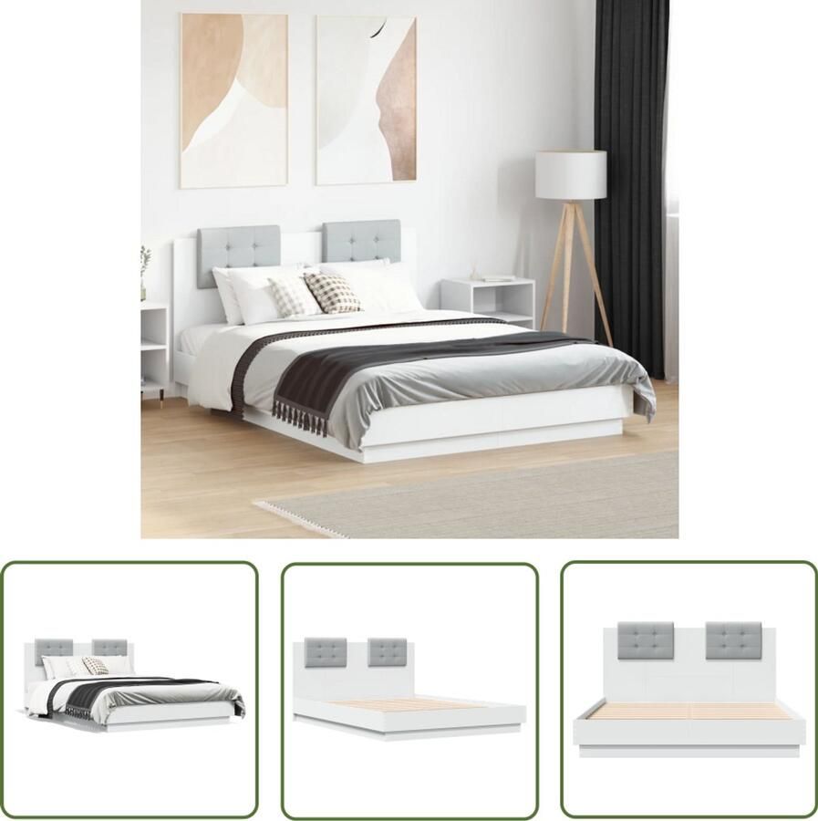 VidaXL Bedframe met hoofdeinde bewerkt hout wit 120x190 cm Slaapcomfort Houten Bedframe Tweepersoonsbed Wit Bed Hoofdbordkussens
