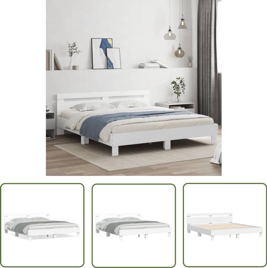 VidaXL Houten Bedframe Slaapcomfort Bedframe met hoofdeinde bewerkt hout wit 200x200 cm Wit Bed Tweepersoonsbed King Size Bed