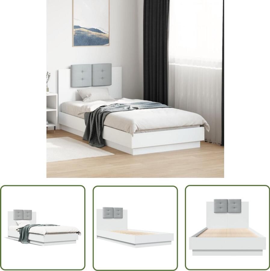 VidaXL Houten Bedframe Slaapcomfort Bedframe met hoofdeinde bewerkt hout wit 90x190 cm Tweepersoonsbed Wit Bed Hoofdbord