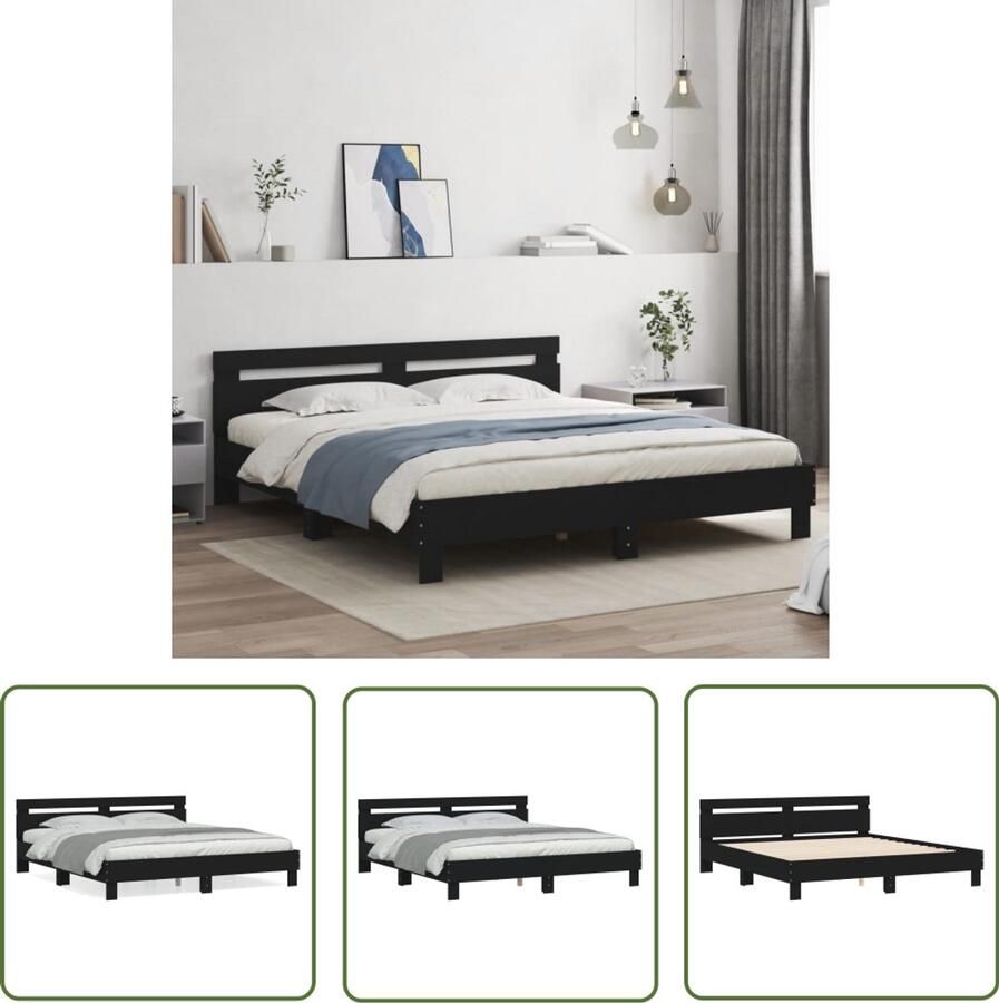 VidaXL Houten Bedframe Slaapcomfort Bedframe met hoofdeinde bewerkt hout zwart 200x200 cm Bed Met Hoofdeinde Dubbel Bed Zwarte Bedbank
