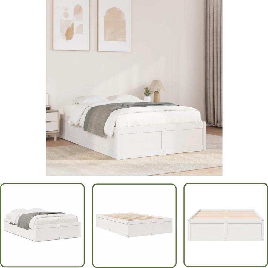 VidaXL Bedframe zonder matras massief grenenhout wit 135x190 cm Wit Bedframe Houten Bedframe Grenenhout Bed 135x190 Slaapkamersdecoratie